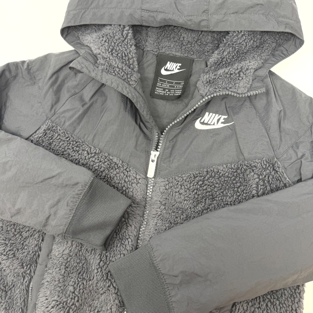 Nike Youth Size 5 Sherpa Fleece Windrunner Hooded Jacket Anthracite Grey